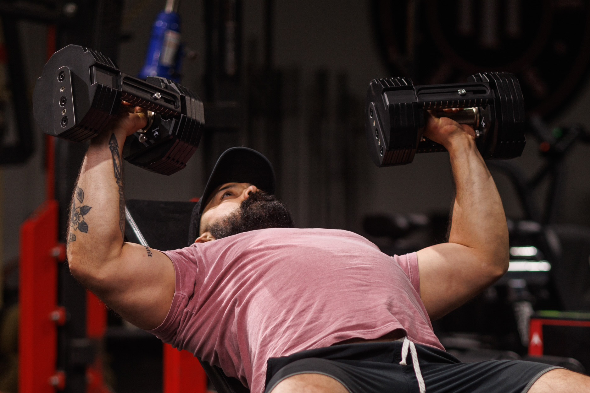 REP x Pepin dumbbell press close up