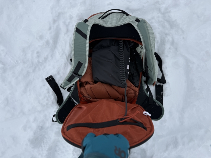 back panel opened on Black Diamond Dawn Patrol Pack