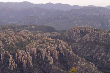 overlook of rocky towers in mountains