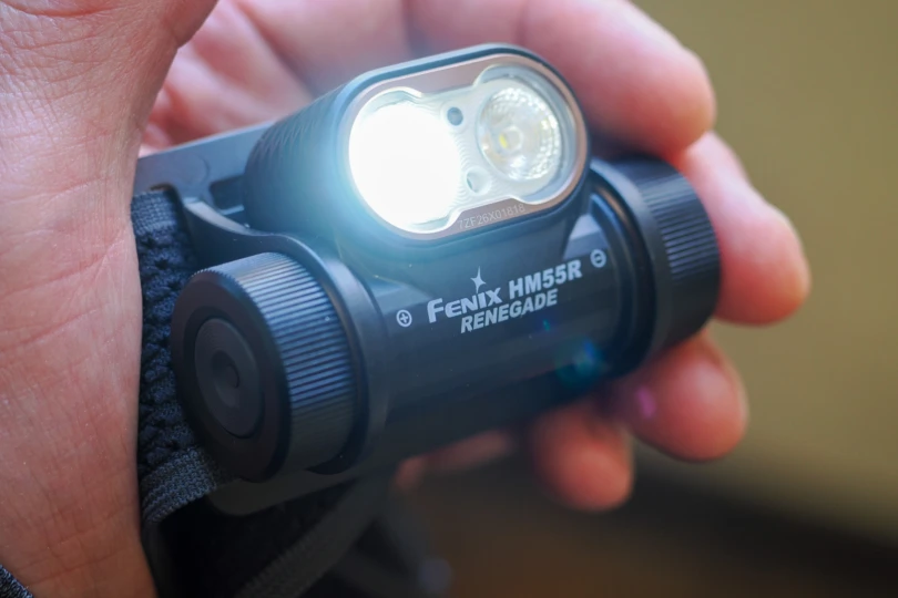 Fenix HM55R Renegade headlamp in hand