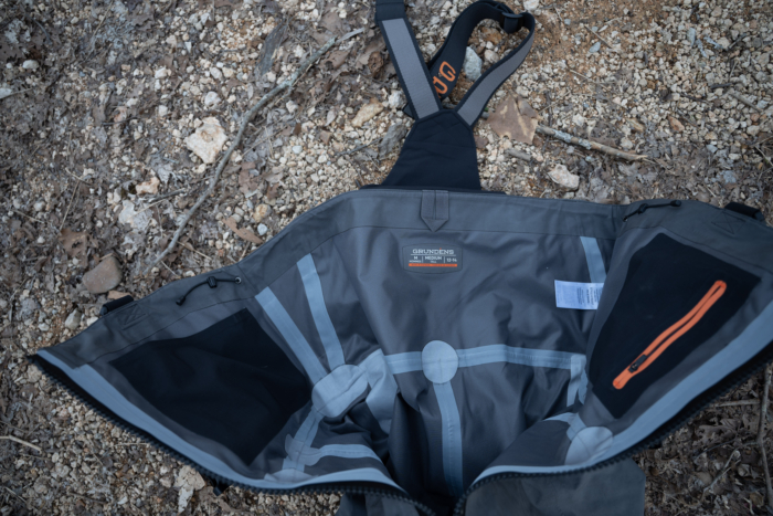 The interior of waders.