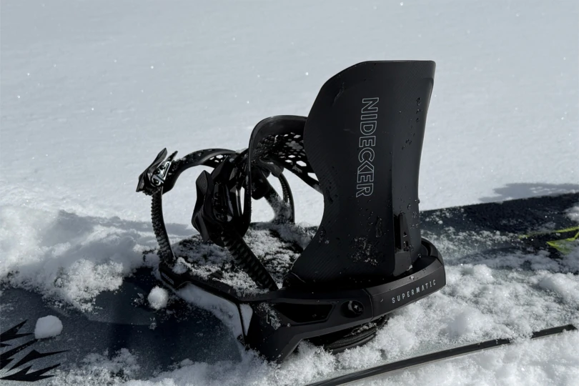 The Supermatic highback stands upright with snow packed around the base