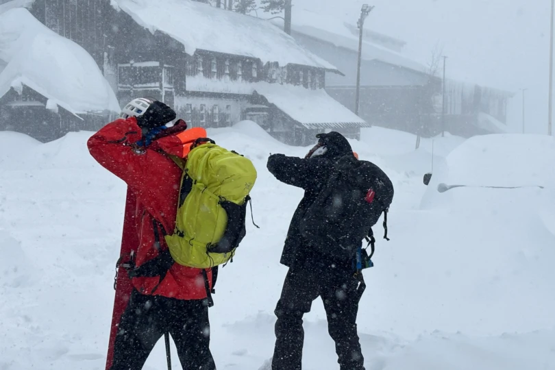 Rescuers with Nevada County SAR set off in search of buried backcountry travelers near Truckee, Calif.