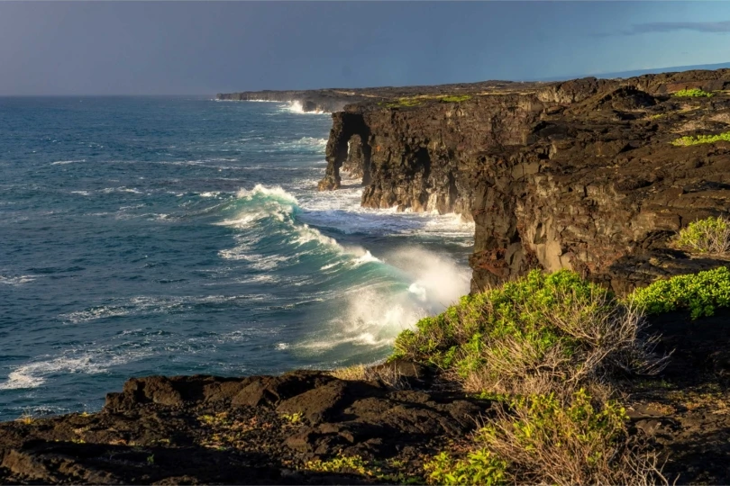 rocky coastline with waves crashing
