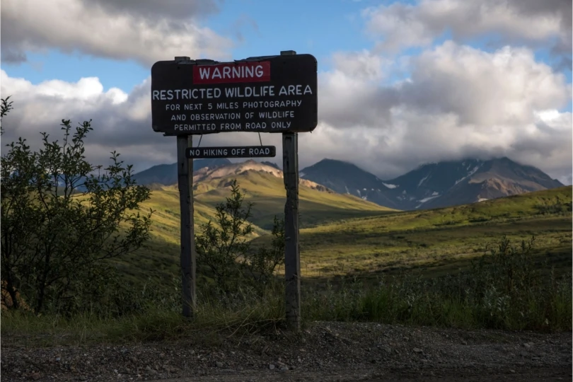 sign banning off road hiking