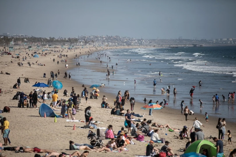 sandy beach filled with people