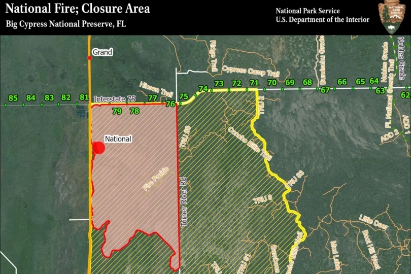 map showing fire closures