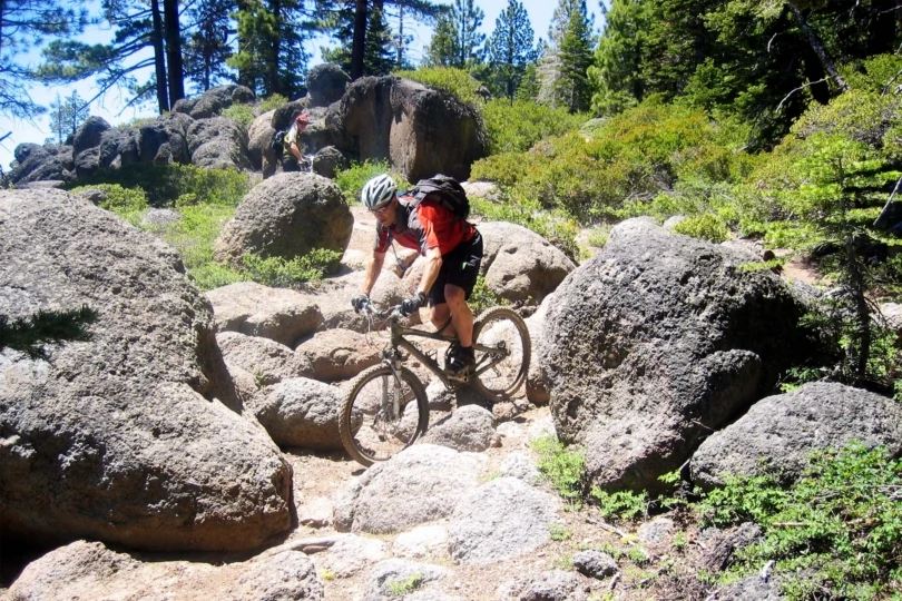 Biker on a trail in Tahoe area.