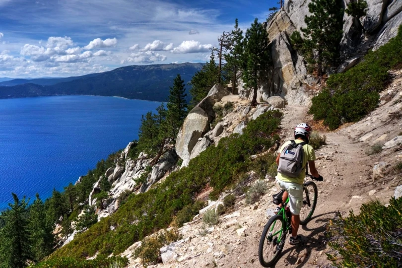 Biker on a trail in Tahoe area.