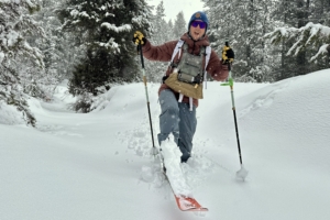 a skier breaking trail on the Rossignol XP Positrack 105 skis