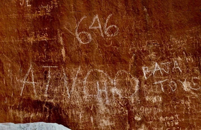 vandalism on petroglyph panel