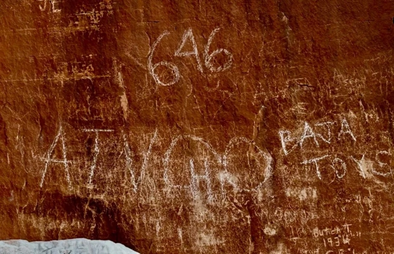 vandalism on petroglyph panel