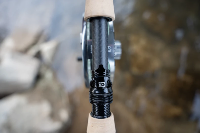 A shot of the unique reel seat on the Hardy Marksman fly rod.