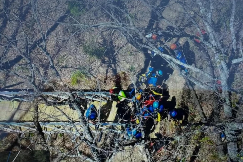 aerial view of SAR team on mountain