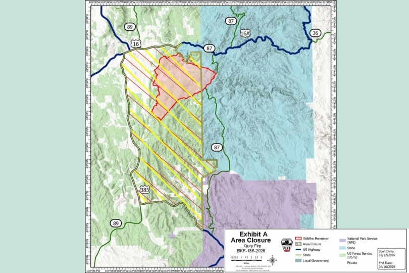 map in south dakota showing fire closure