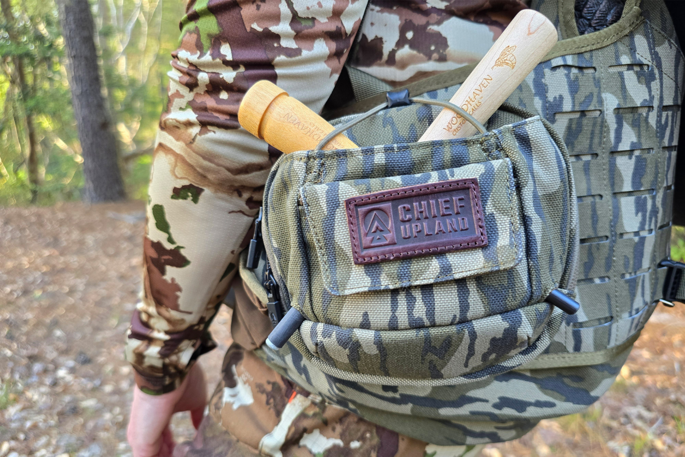 The Flydown system pocket holds turkey calls on the side of the pack