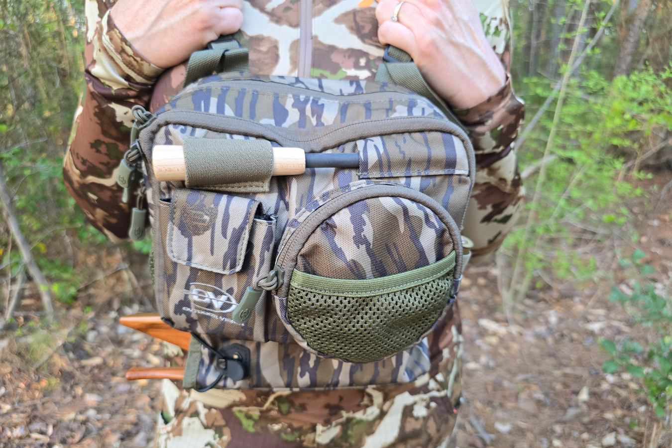 The Turkey Pro II chest pack shows multiple front pockets and attachment points for gear