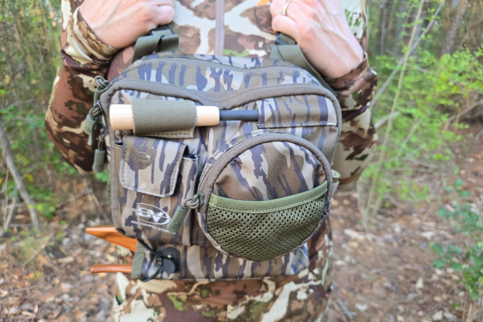 The Turkey Pro II chest pack shows multiple front pockets and attachment points for gear