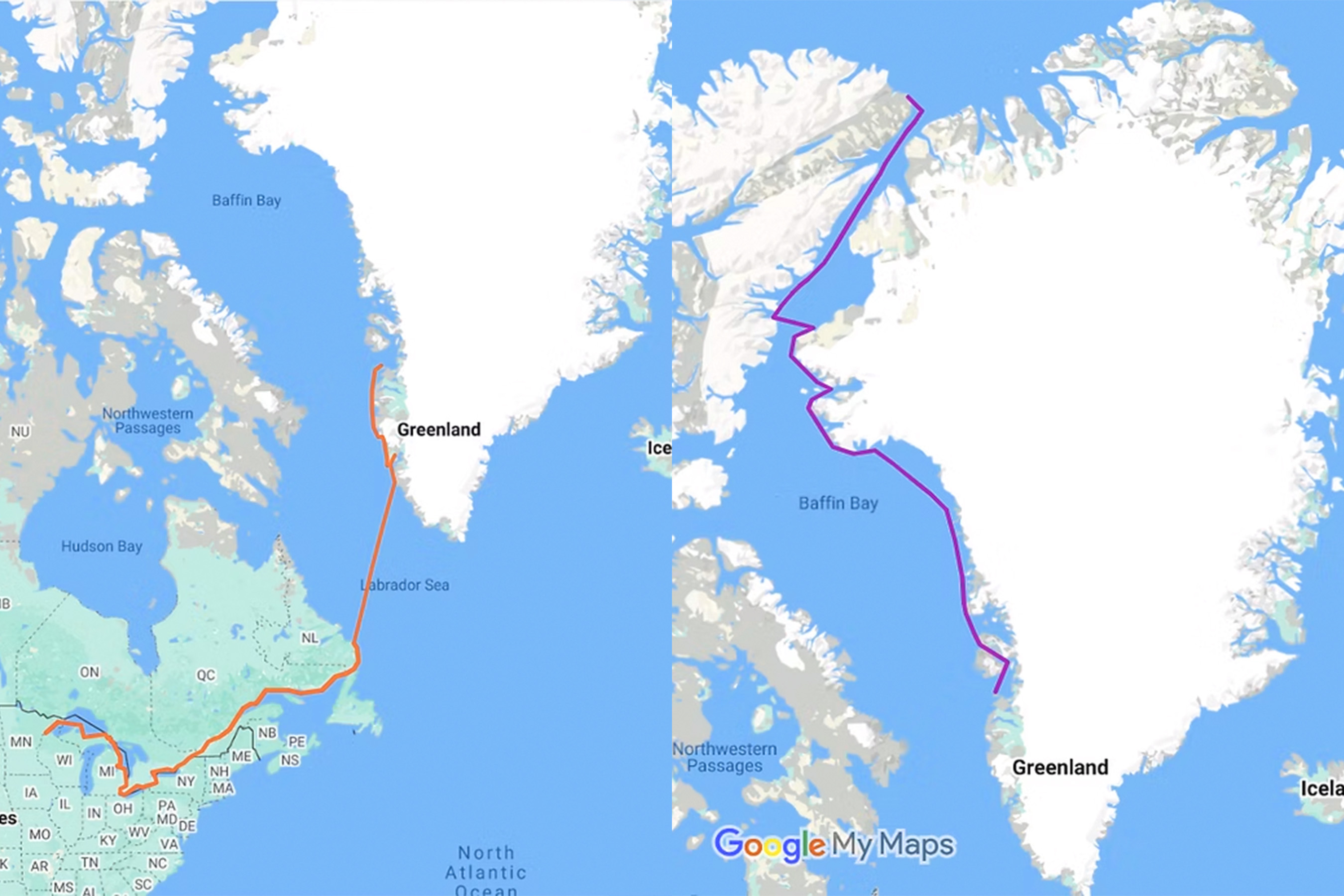 map of lonnie dupre's greenland sailing plans