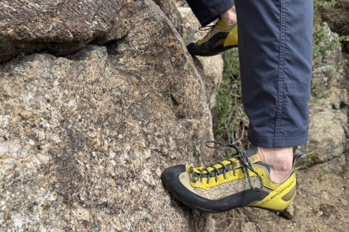La Sportiva Finale Climbing Shoes being tested