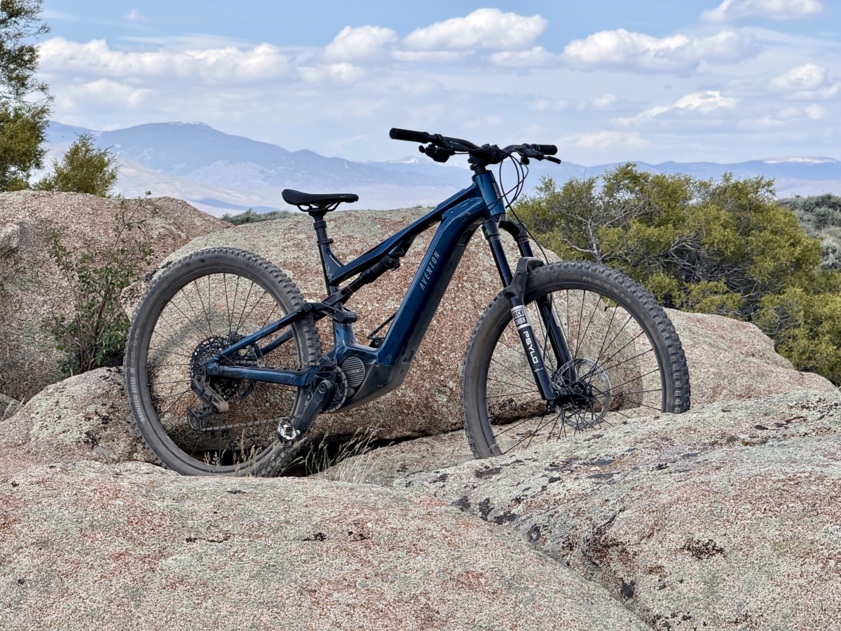 Outdoor portrait of the new full suspension Aventon Current ADV electric mountain bike; (photo/Dane Tudor)