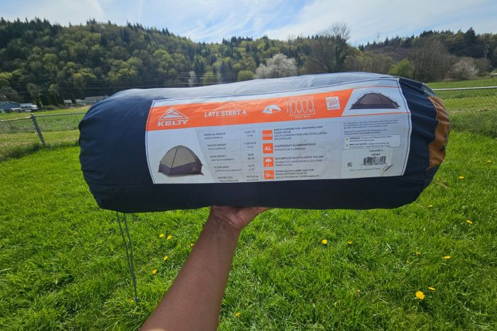 Kelty Late Start 4P Tent packed in its carry bag