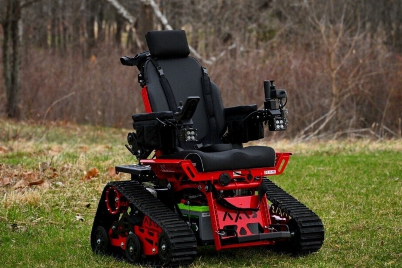 red trackchair on grass