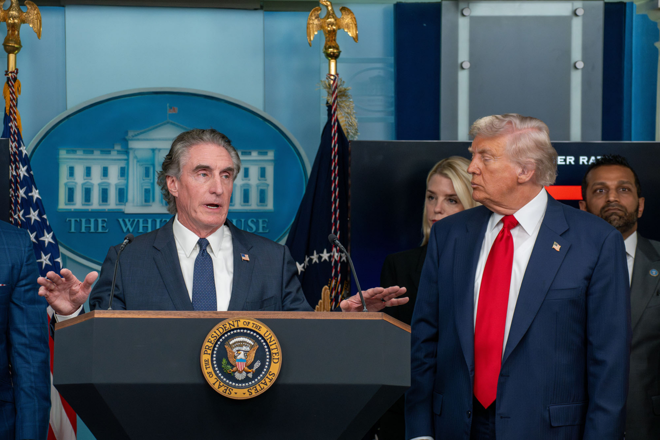 Secretary of the Interior Doug Burgum Speaks during President Donald Trump press briefing