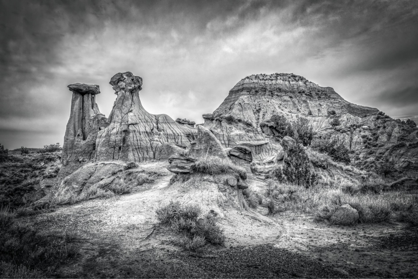 black and white photo of rock formations