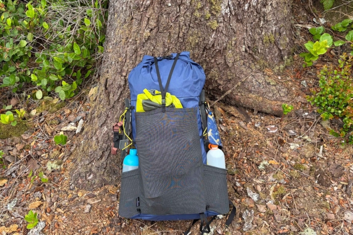 pack against a tree