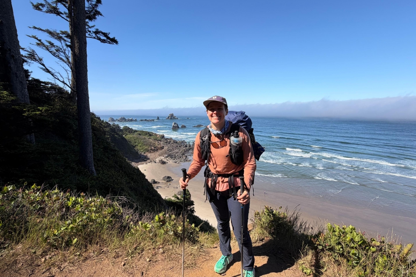 author wearing the swift x pack while testing in oregon state