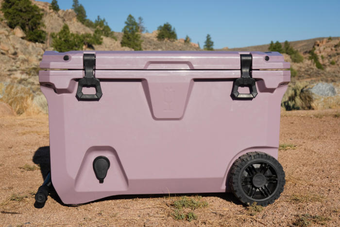 BrüTank rolling cooler with latches, wheels, handle, and drink tap