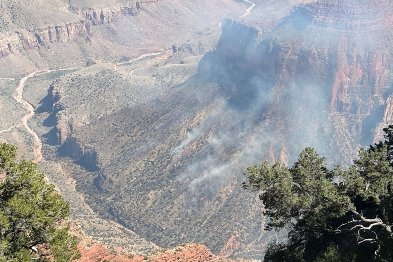 grand canyon with hazy smoke from wildfire