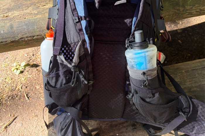 water flask in backpack pocket
