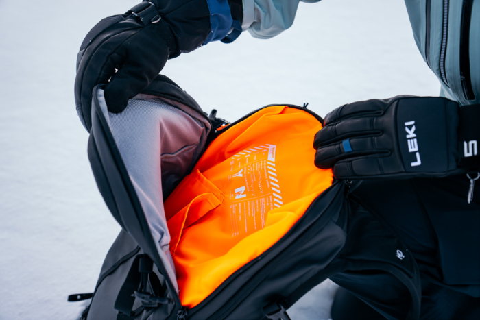 interior bright orange layer in ski pack