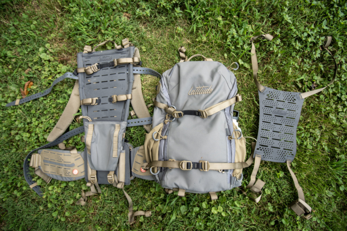 The Latitude Praxis Backpack completely disassembled.