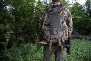 The Latitude Praxis pack fully loaded on a deer hunter's back.