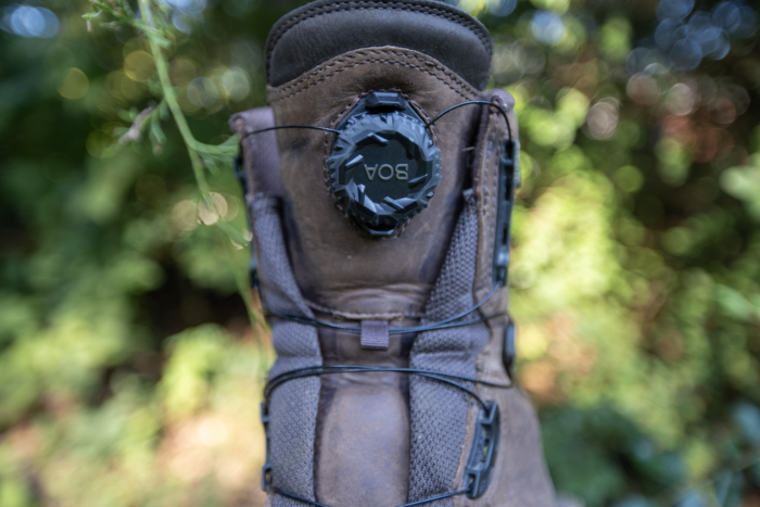 A boa lacing system on a boot.