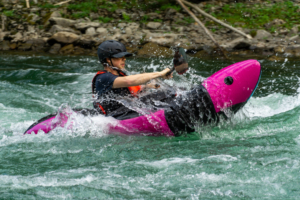 a packrafter paddles the alpacka raft mage on the skagit river