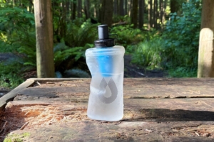 soft flask water bottle on picnic table