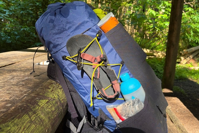 close-up shot of backpacking pack