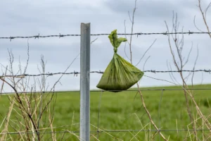 Dog poop bag on fence