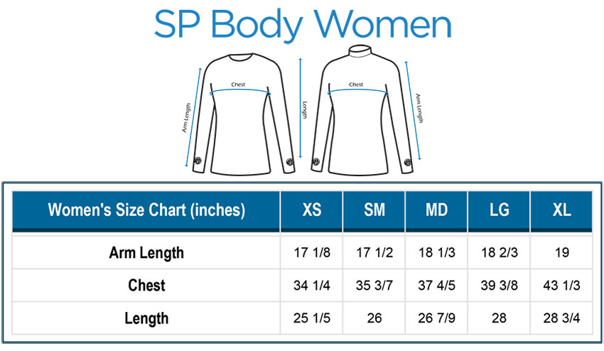 SParms Women's SP Body Round Neck Sun Shirt -Callaway Golf Shop size chart SParms sp body womens