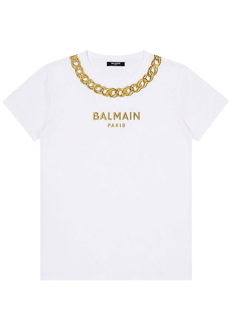 White cotton T-shirt for girls BALMAIN | BX8B71Z3186/DEBBIANCO