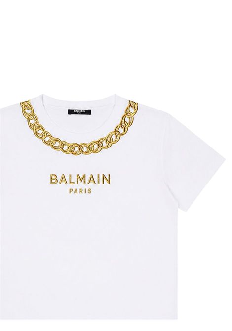 White cotton T-shirt for girls BALMAIN | BX8B71Z3186/DEBBIANCO