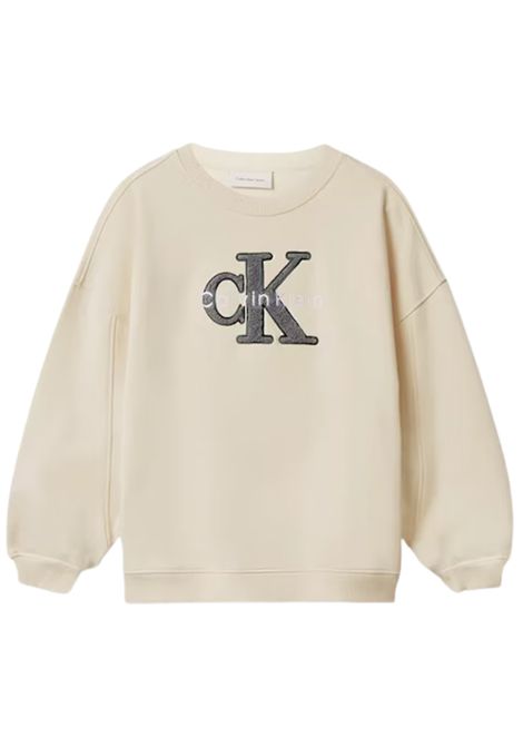 Felpa bambina beige in cotone CALVIN KLEIN | 4500600094/DEBBEIGE
