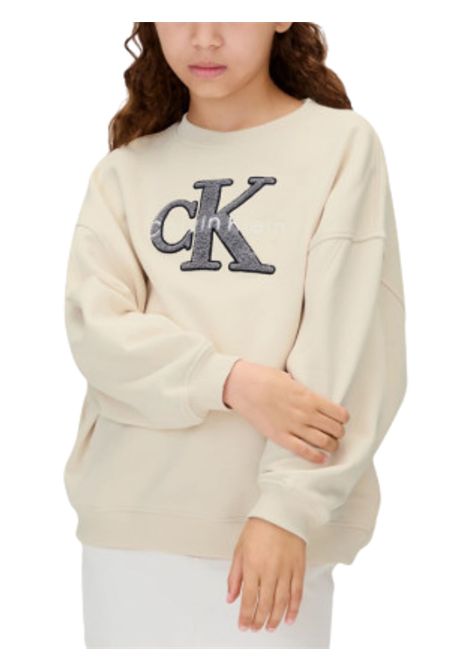 Felpa bambina beige in cotone CALVIN KLEIN | 4500600094/DEBBEIGE