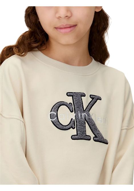 Felpa bambina beige in cotone CALVIN KLEIN | 4500600094/DEBBEIGE
