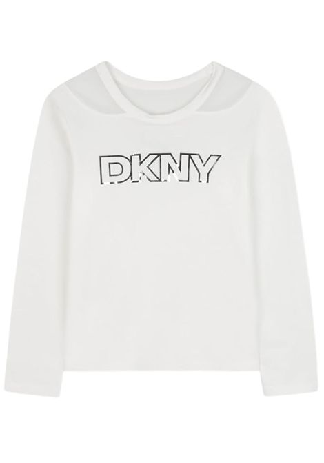 T-shirt bambina bianca in cotone DKNY | D62408/SUBIANCO