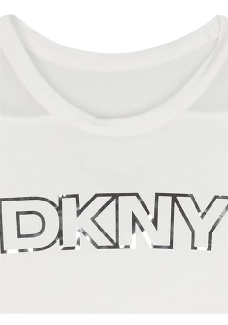 T-shirt bambina bianca in cotone DKNY | D62408/SUBIANCO